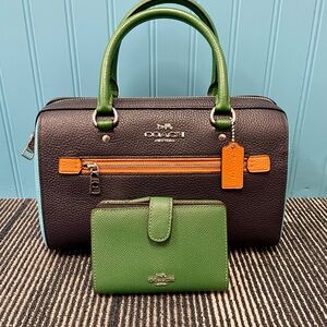 Coach Black and Green Bag with Wallet